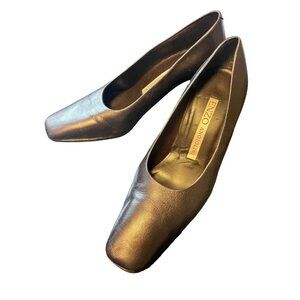 Enzo Angiolini Black Leather Heels Womens Shoes 7M Square Toe Made In Spain